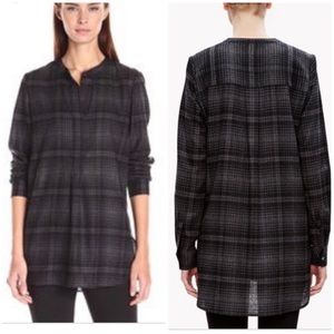 THEORY ORVINIO AVALON GREY PLAID WOOL TUNIC